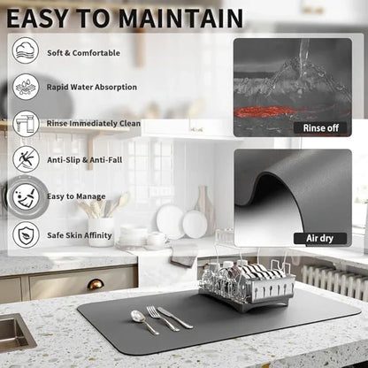 Absorbent Sink Mat | Quick-Dry, Anti-Slip Base | For Wet Counters & Dish Racks