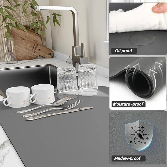 Absorbent Sink Mat | Quick-Dry, Anti-Slip Base | For Wet Counters & Dish Racks