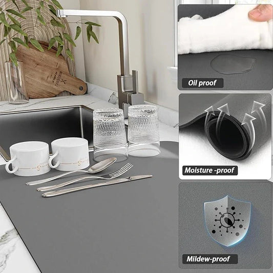 Absorbent Sink Mat | Quick-Dry, Anti-Slip Base | For Wet Counters & Dish Racks